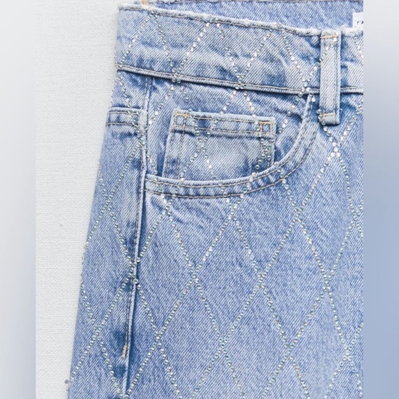 ZARA TRF MID RISE RHINESTONE JEANS - Sparkly Light Wash Denim - Picture 6 of 14